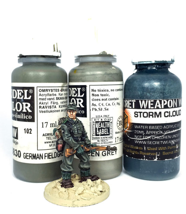 A finished model with some of the paints used