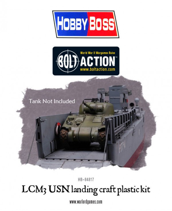 Plastic LCM3 USN landing craft with tank aboard