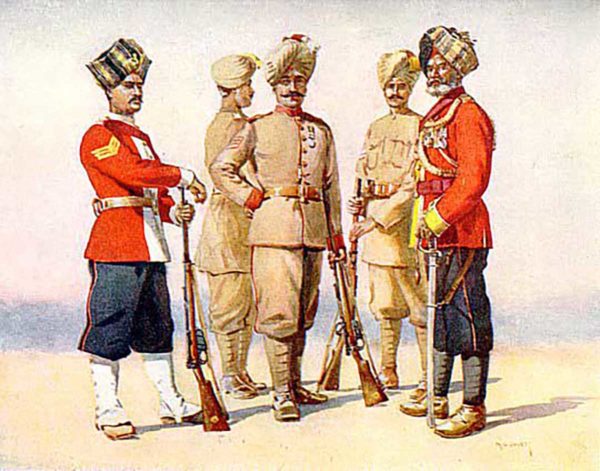A painting depicting all ranks of the 6th Rajputana Rifles in 1911.