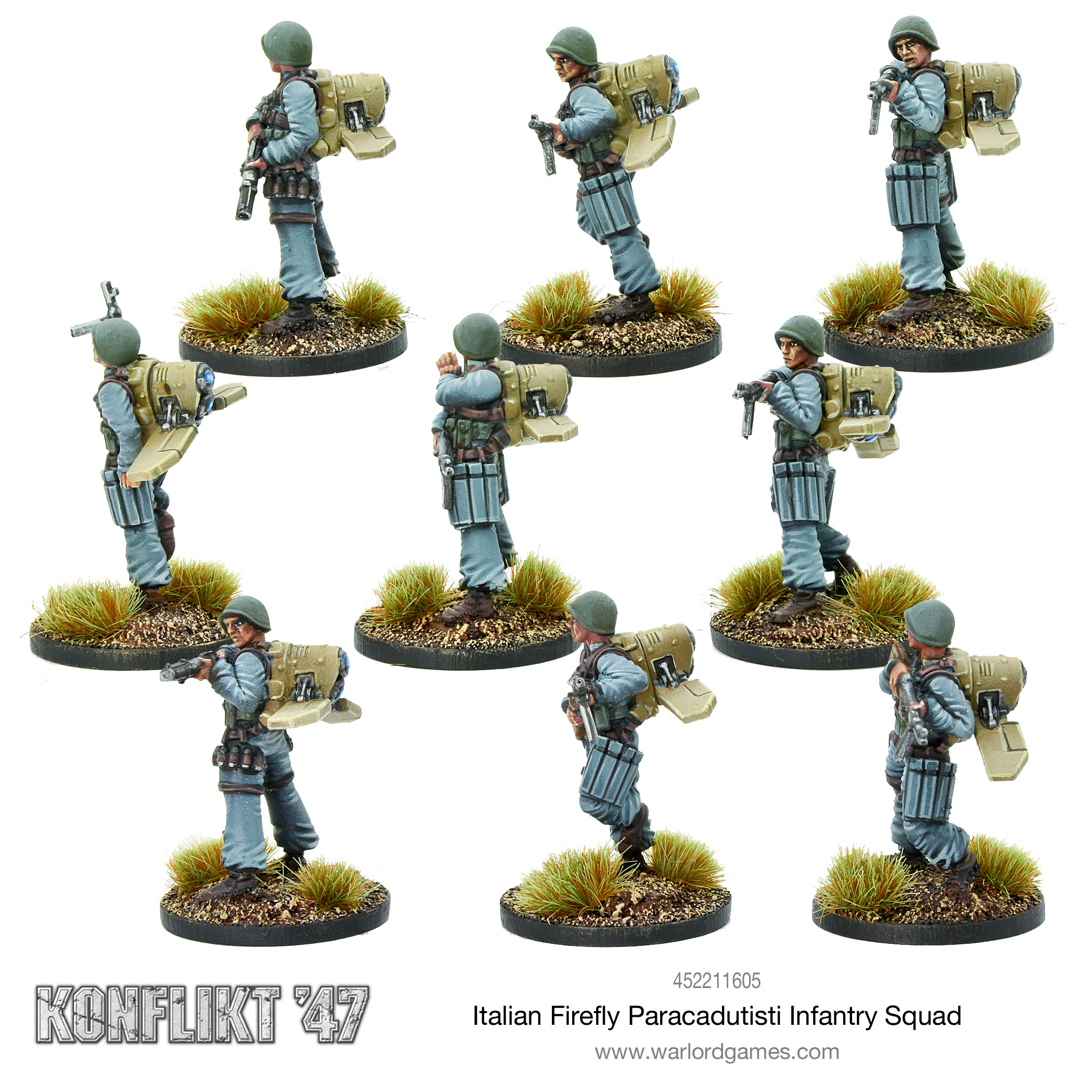 Warlord Games Konflikt'47 Italian Firefly Paracadutisti Squadra Fanteria, Miniature In Metallo 28mm, Non Verniciate
