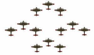 A diagram of a combat box in action, composed of heavily-armed B-17s. Werfer-Granate 21