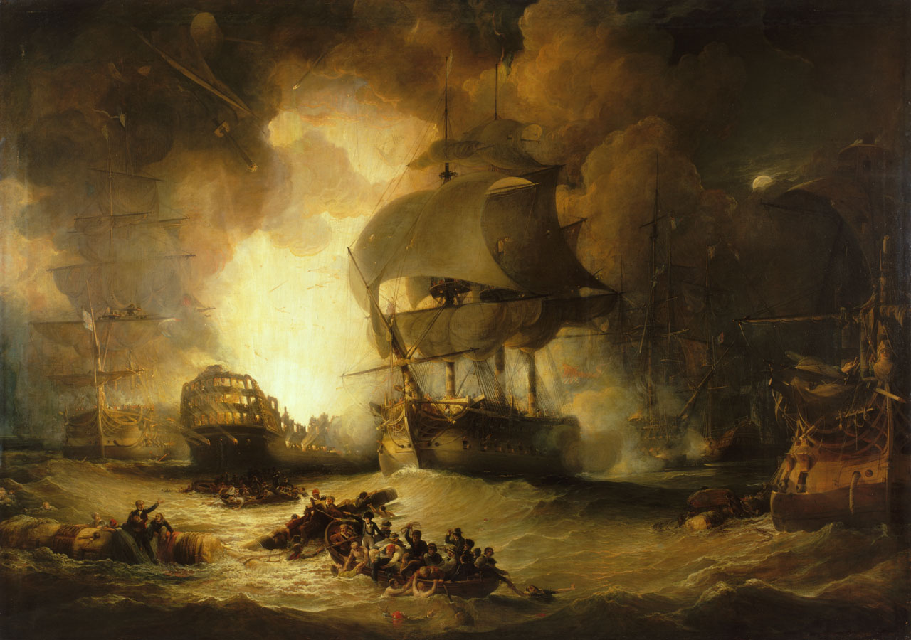 The Destruction of L'Orient at the Battle of the Nile, 1 August 1798, painting by George Arnald
